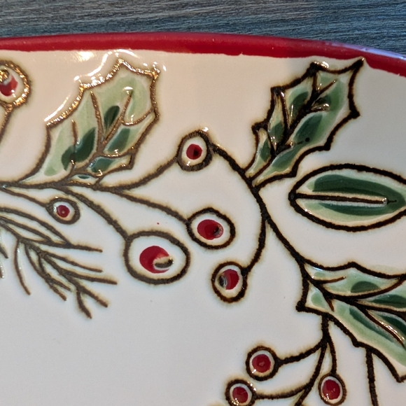 InHomeStylez Christmas Holly Berry Etched Square Dinner Plates (2) - Picture 11 of 16